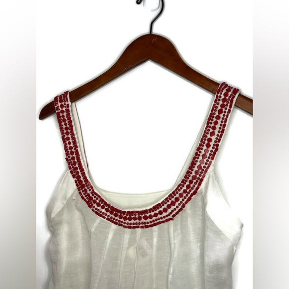 NWT Banana Republic white strapped camisole top, red beaded detailing,size Small - Picture 1 of 14